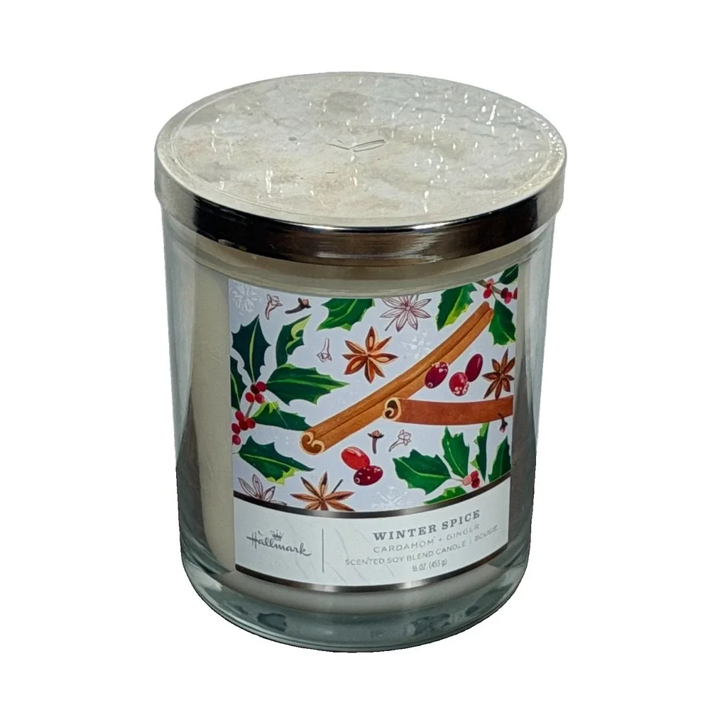 NEW Hallmark WINTER SPICE 3 WICK CANDLE Cardamom & Ginger SCENTED SOY BLEND 16oz